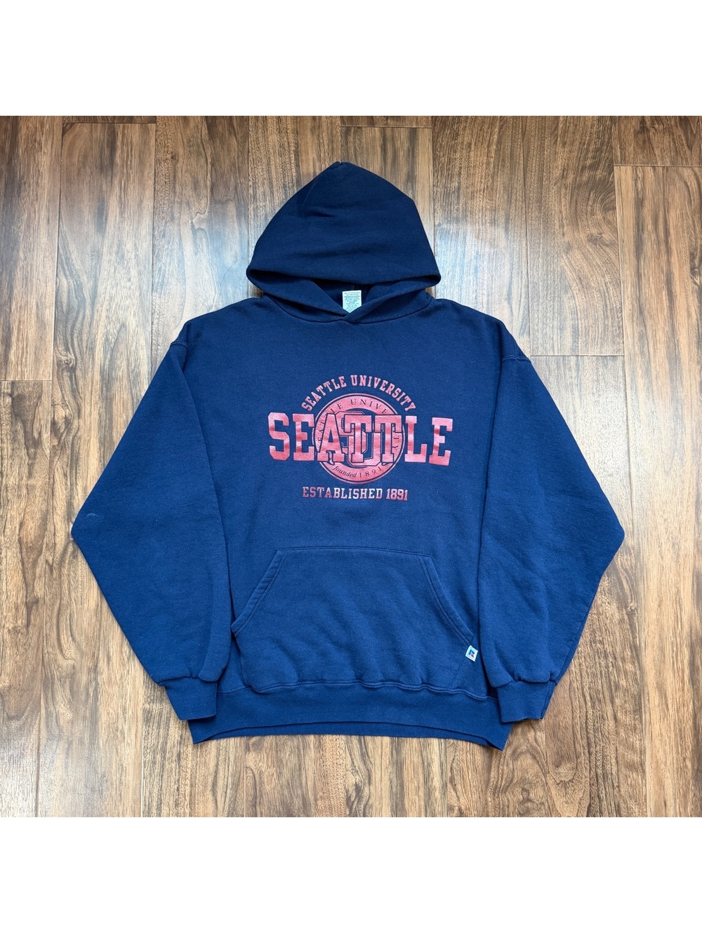 Vintage 90s Seattle University Russell Athletic Hoodie Large Navy Pullover